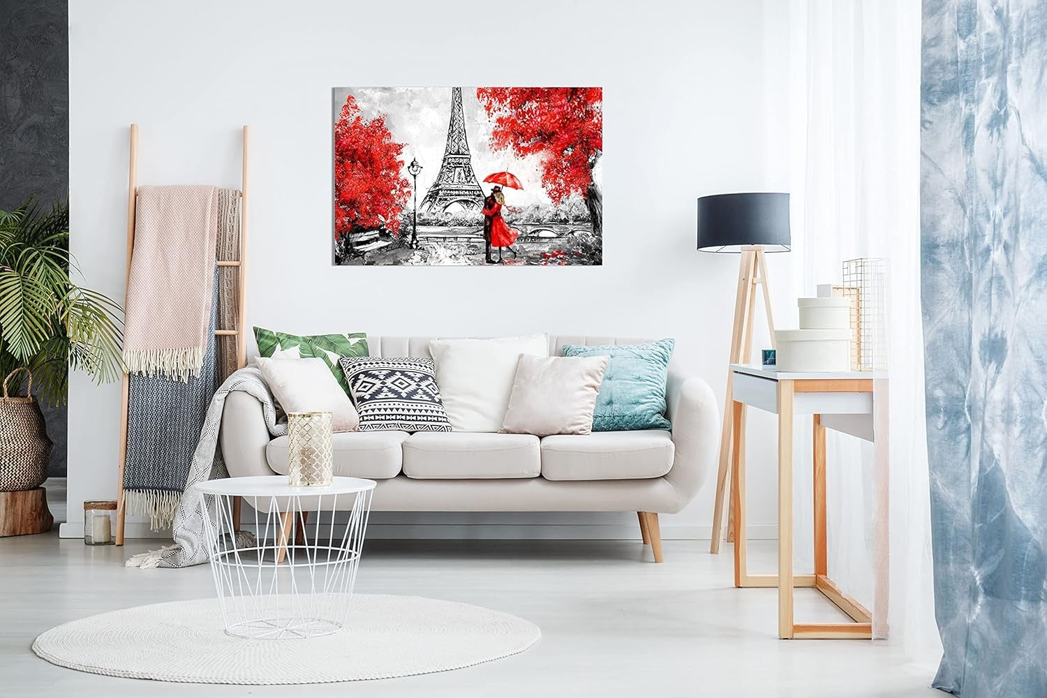 Paris Red Umbrella Canvas Wall Art 18x12 Framed Eiffel Tower