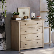 Solid Pine 4 Drawer Chest Wood Wax Finish Storage Unit Bedroom Modern