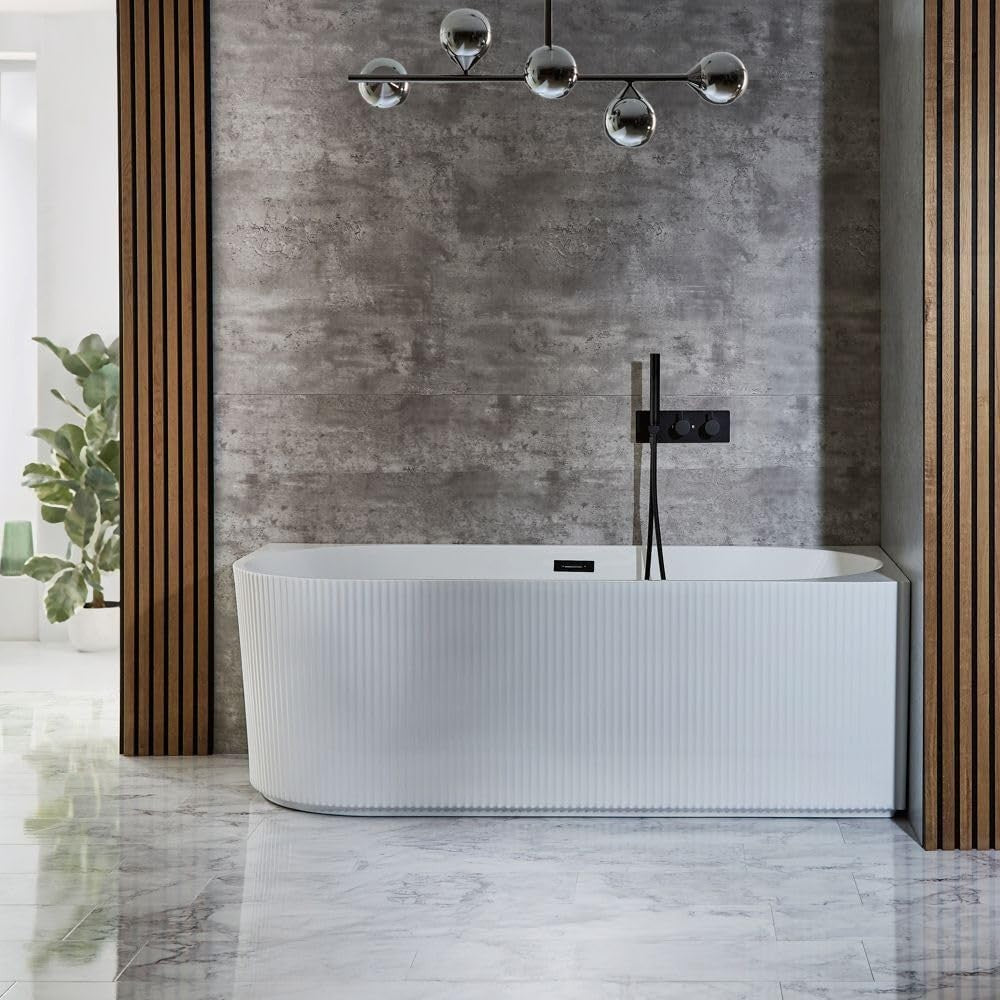 White Right Hand Fluted Corner Bath 1700x800mm Black Overflow