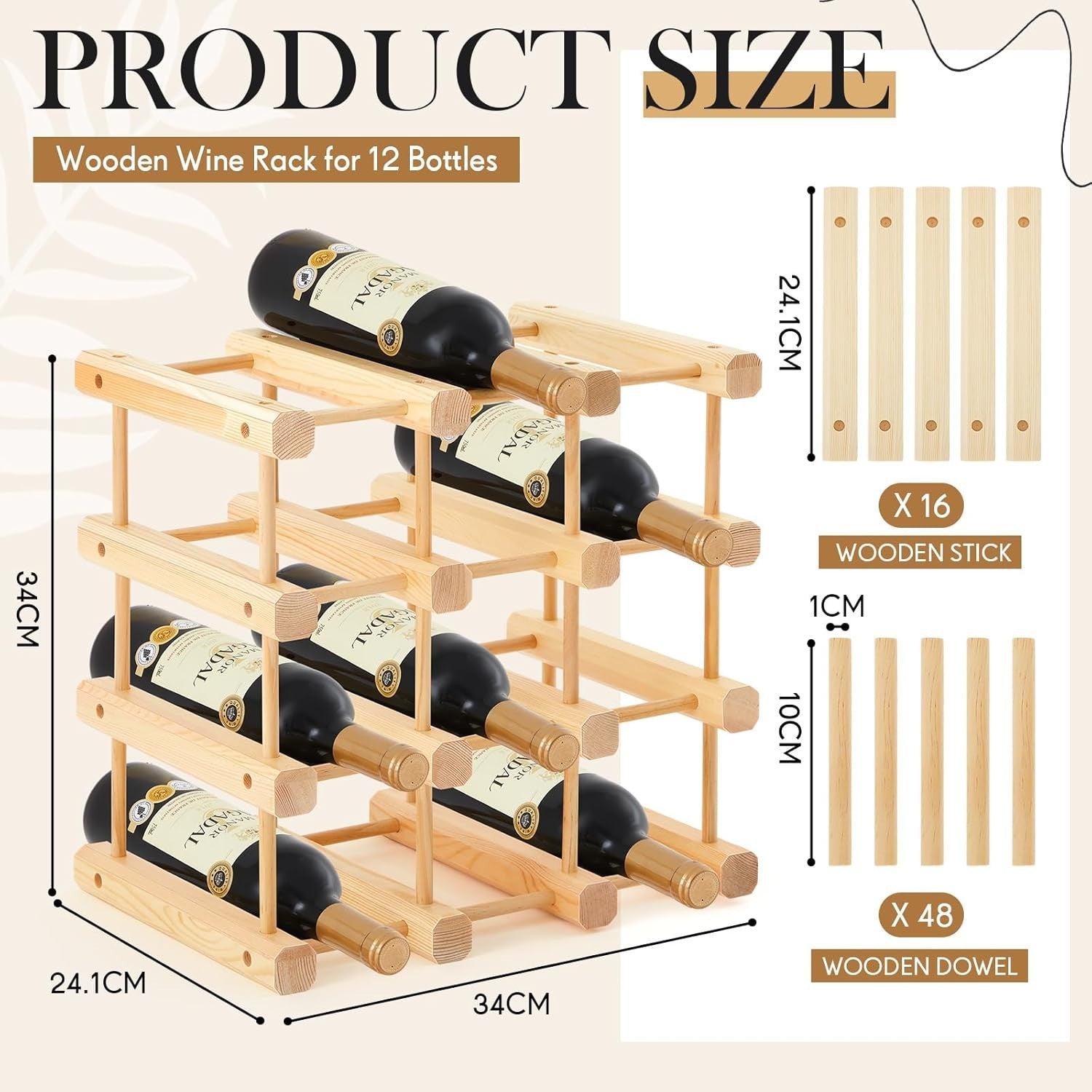 Stackable Wooden Wine Rack 12 Bottle Holder | Modular Countertop Storage Stand