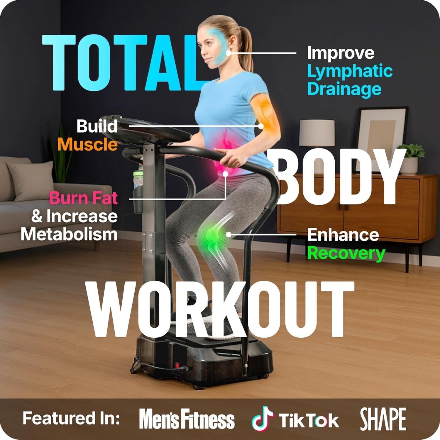 Pro Vibration Plate Exercise Machine Silent Motor Bluetooth 180 Levels