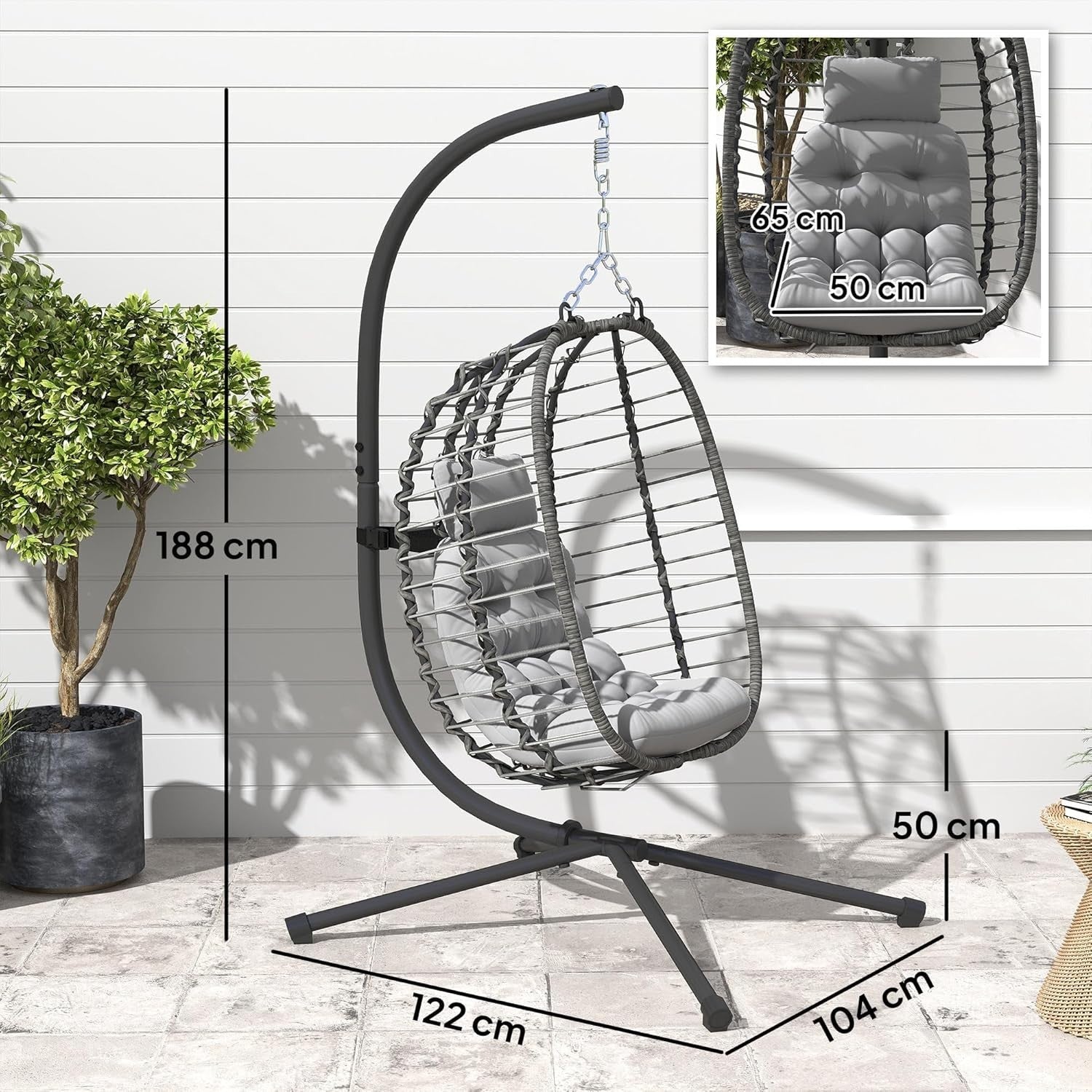 Luxury Hanging Egg Chair Swing with Stand Plush Cushion Indoor Outdoor