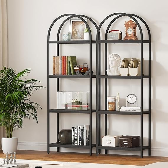 Tall Arched Bookshelf 4-Tier Industrial Metal Display Unit for Living Room