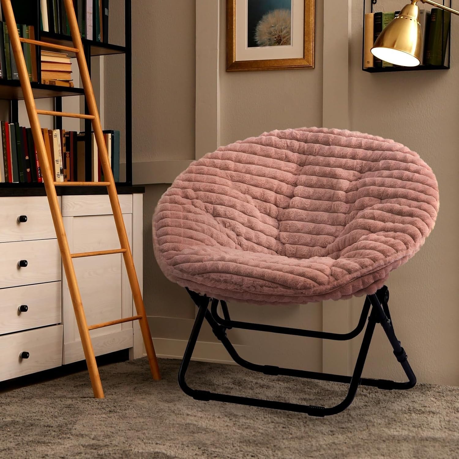 Comfy Folding Faux Fur Moon Chair - Portable Lounge for Bedroom & Living Room