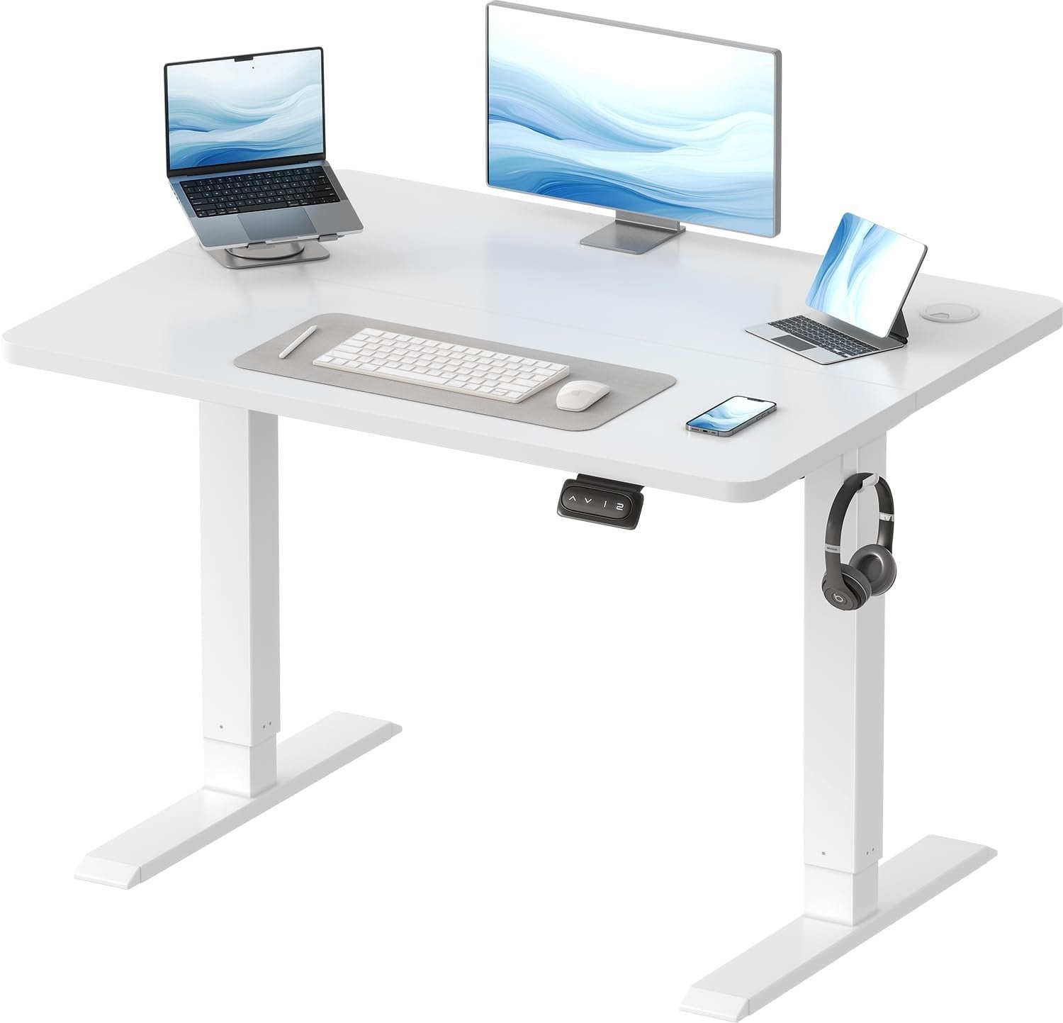 Electric Height Adjustable Standing Desk 140x60cm White Ergonomic Workstation