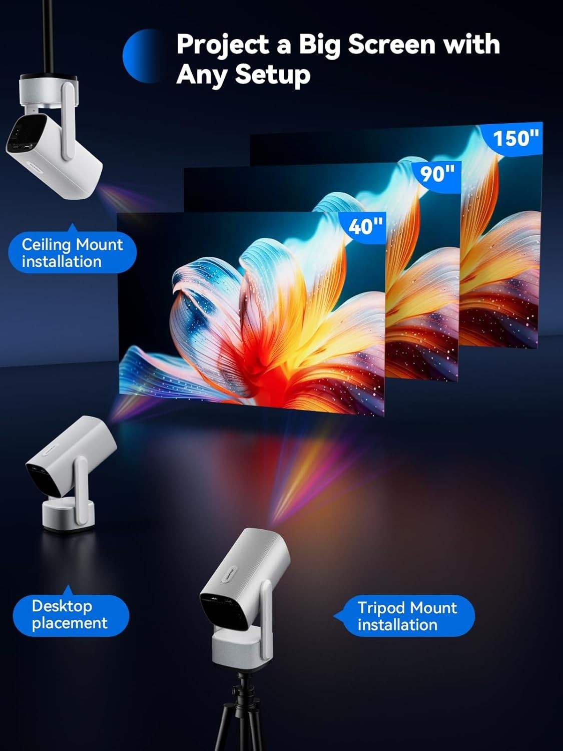 1080P Mini Projector WiFi Bluetooth Auto Keystone Portable Bedroom