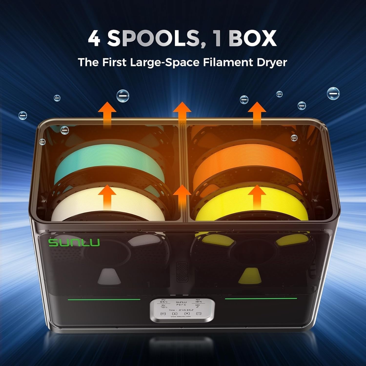 4 Spool Filament Dryer Box Auto Humidity 350W Fast Heat Storage