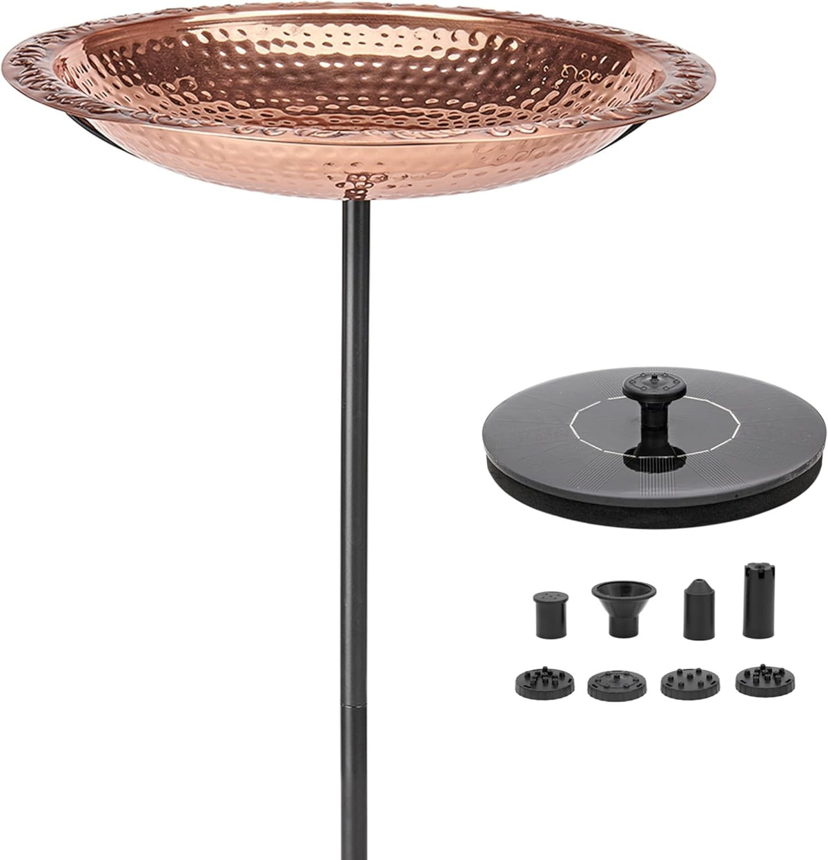 18" Polished Copper Bird Bath with Fountain | Luxury Garden Water Bowl