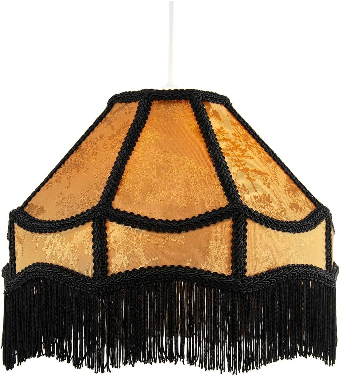 Victorian Gold Shimmer Empire Lampshade Floral Black Tassels 30cm Pendant