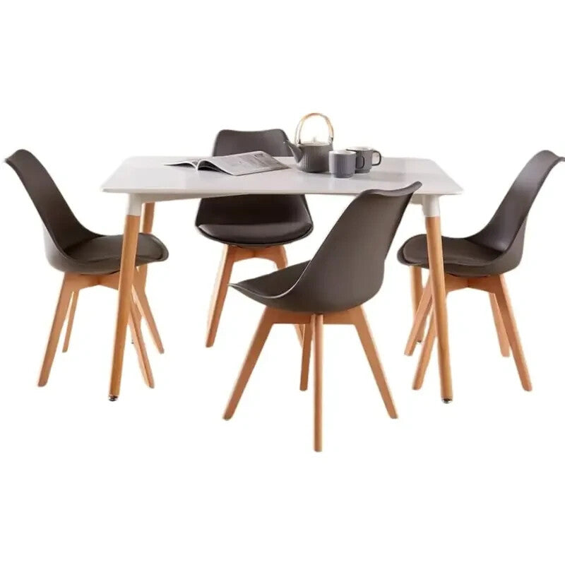 White Dining Table Set 4 Grey Padded Chairs 120cm Modern Kitchen Room