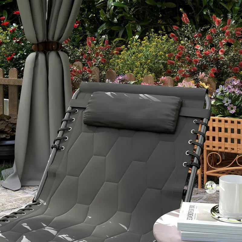 Reclining Padded Folding Sun Lounger Adjustable 5-Position Black Chair