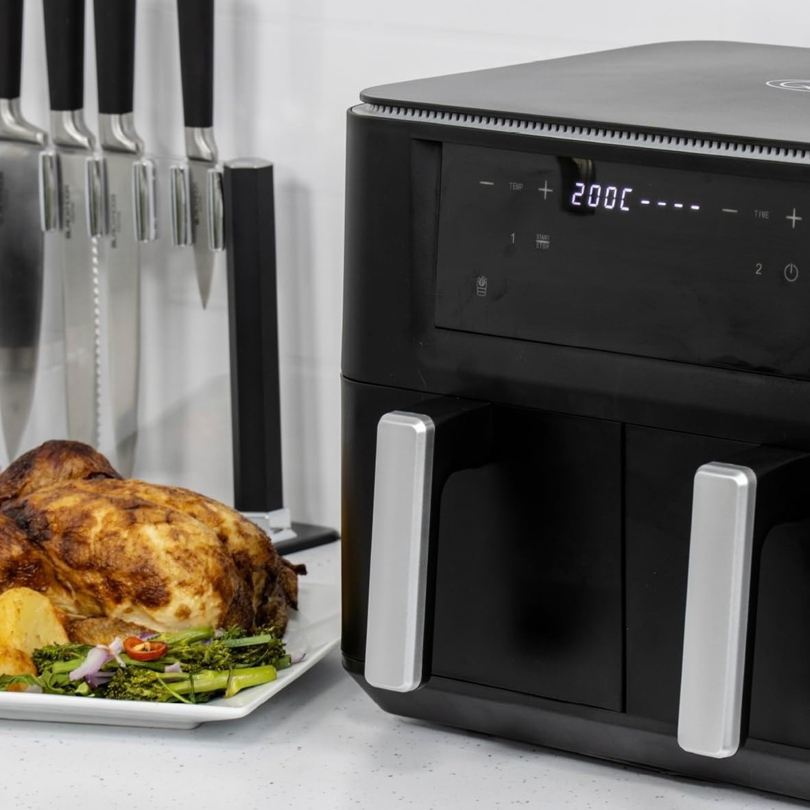 Dual Air Fryer 9L | Twin Zone, Presets, LED Touch, Non-Stick, 60-Min Timer