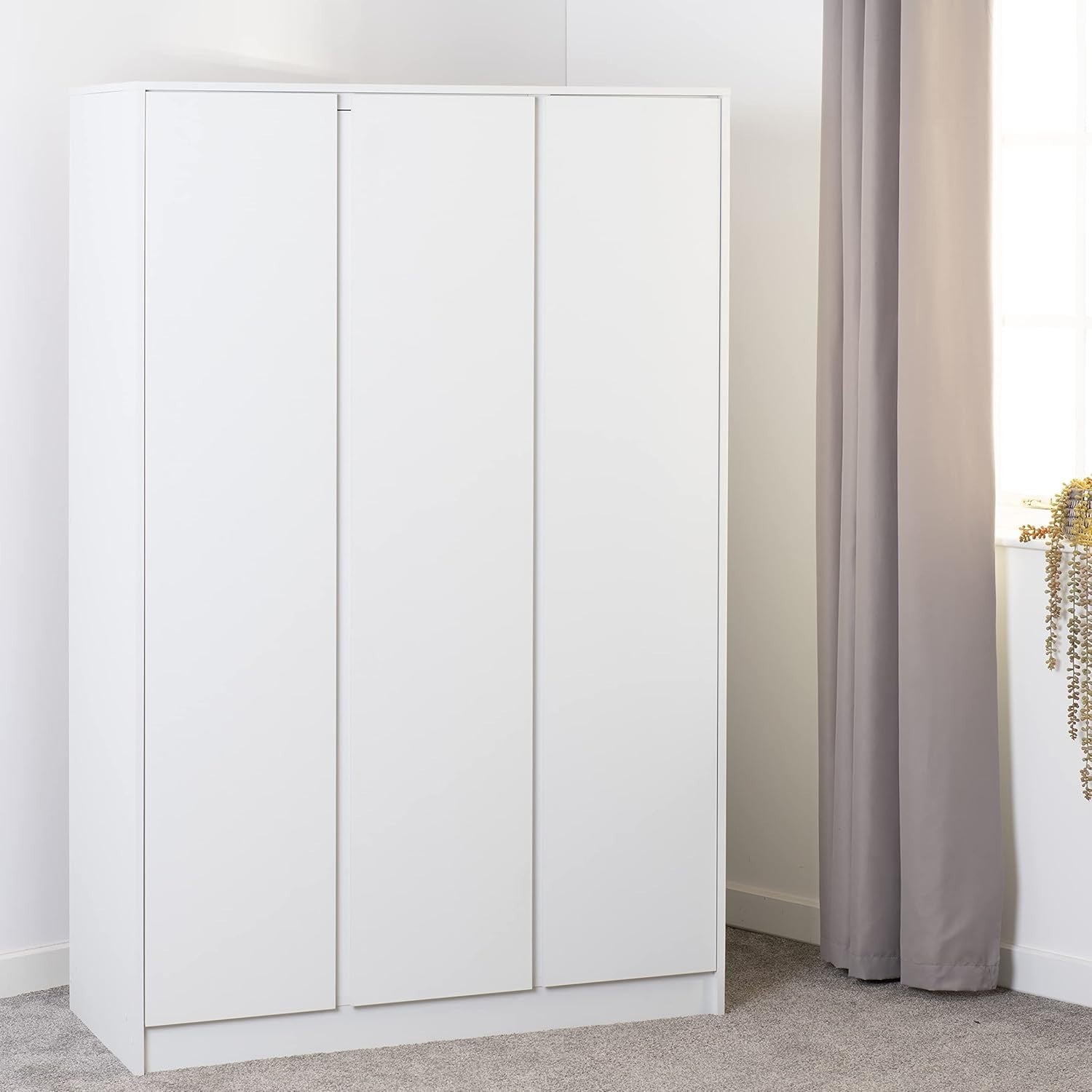 3 Door White Wardrobe Lockable Clothes Storage Spacious Modern Design