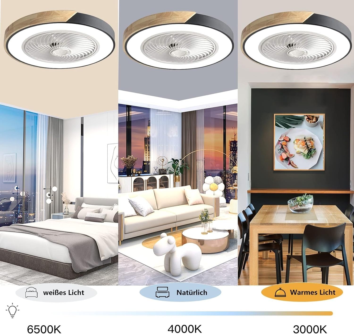 50cm Wildcat Ceiling Fan Light, 6-Speed Dimmable Reversible LED, Quiet Black