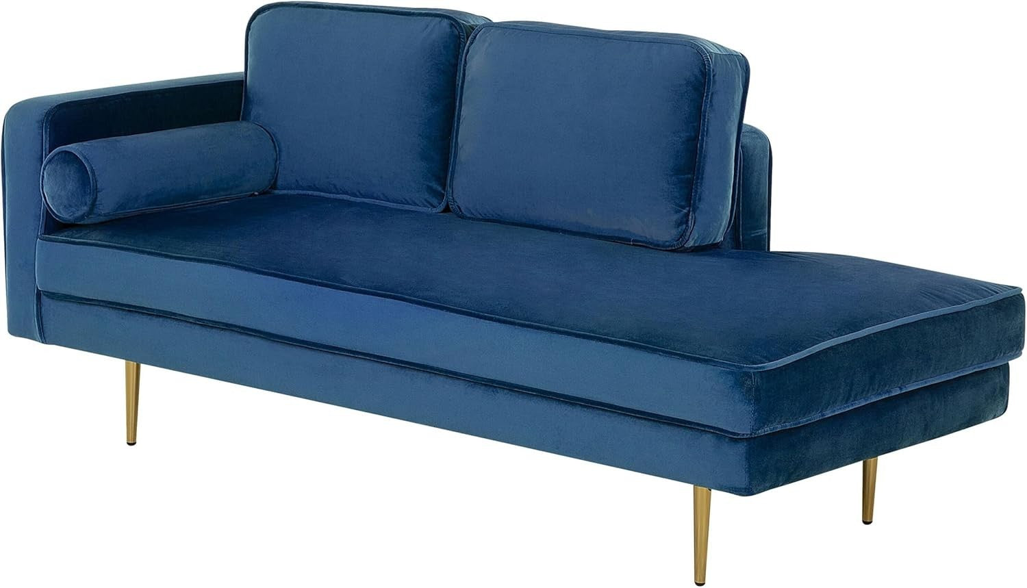 Velvet Chaise Lounge Navy Blue | Gold Legs, Cushions, Deep Seat, Compact Glam