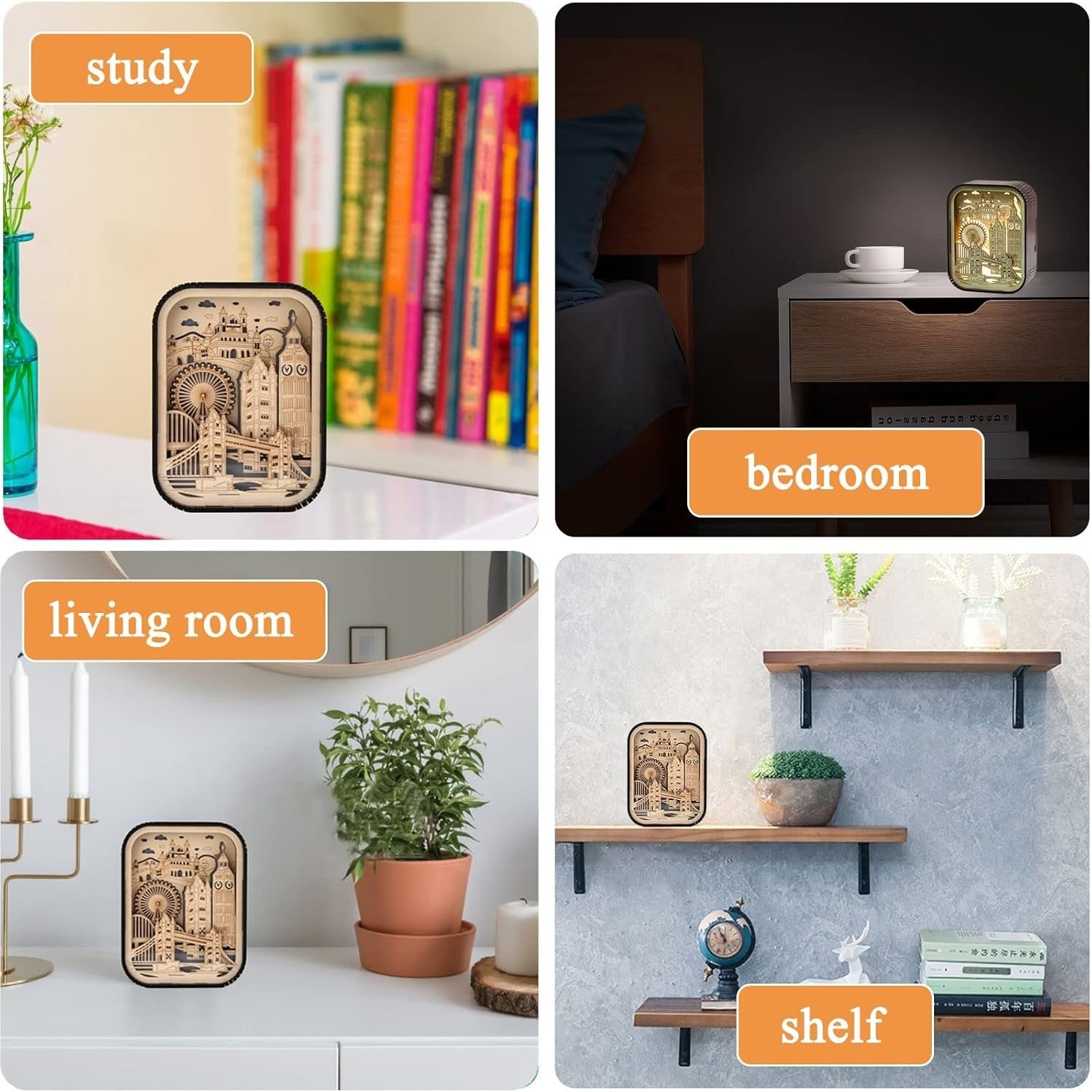 3D Wooden London Landmark Souvenir Light-Up Ornament Gift UK Travel Decor