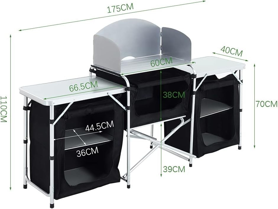 Outdoor Camping Kitchen Cupboard with 5 Shelves & Windshield Stove Table