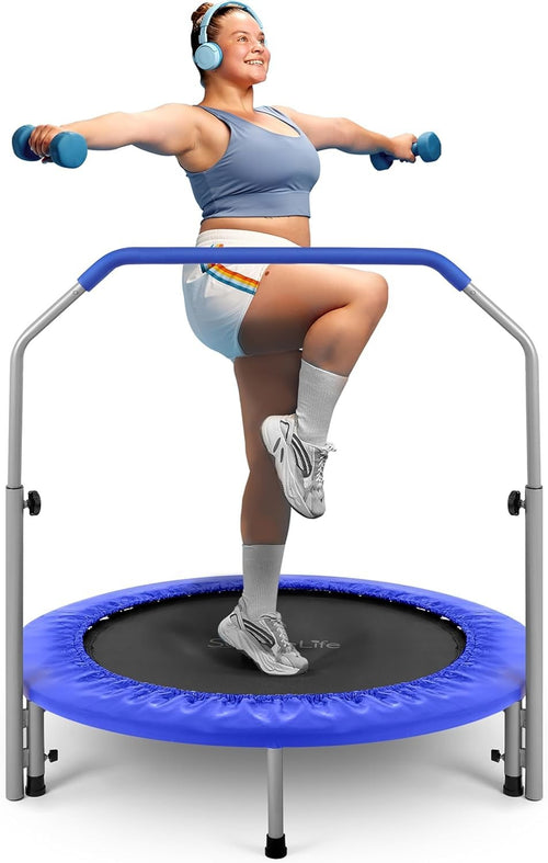 40” Foldable Mini Trampoline Indoor Outdoor Rebounder Adjustable Handle