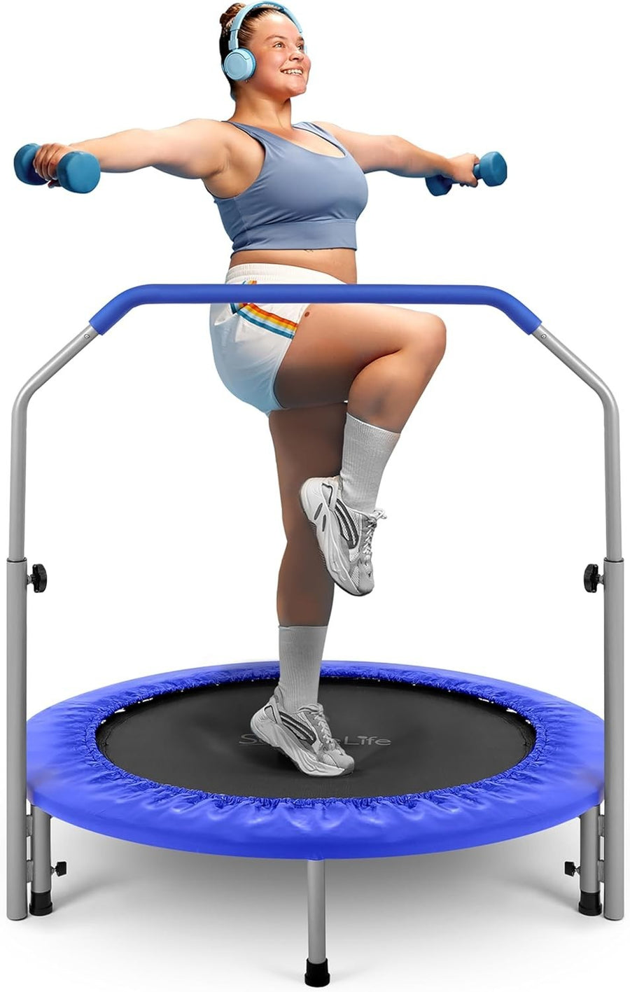 40” Foldable Mini Trampoline Indoor Outdoor Rebounder Adjustable Handle