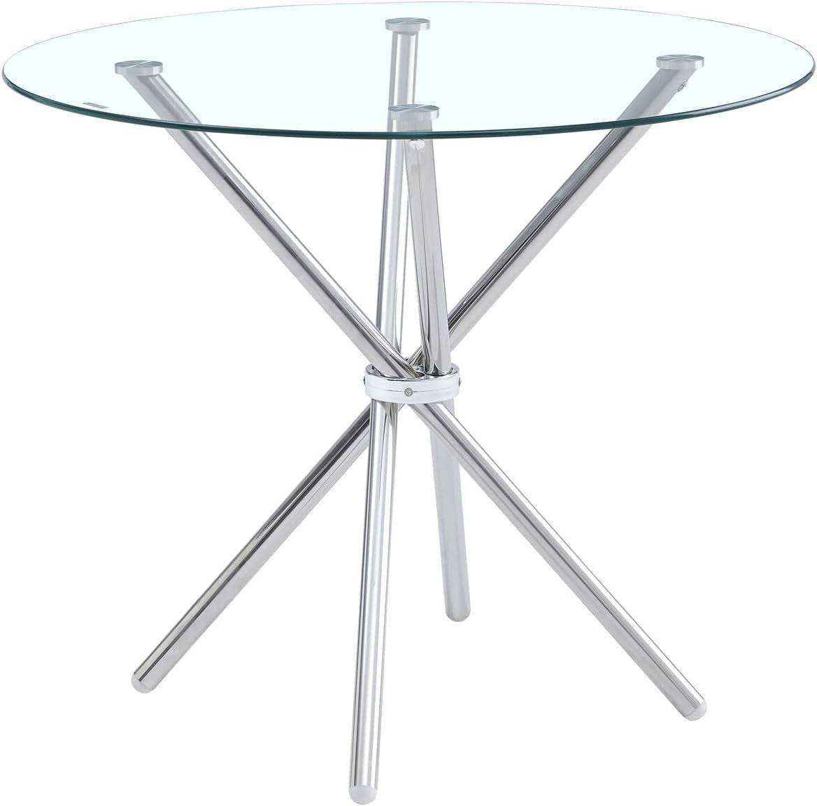 90cm Round Glass Dining Table with Silver Metal Legs Compact Kitchen Table
