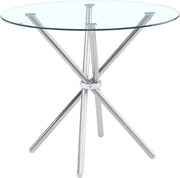 90cm Round Glass Dining Table with Silver Metal Legs Compact Kitchen Table