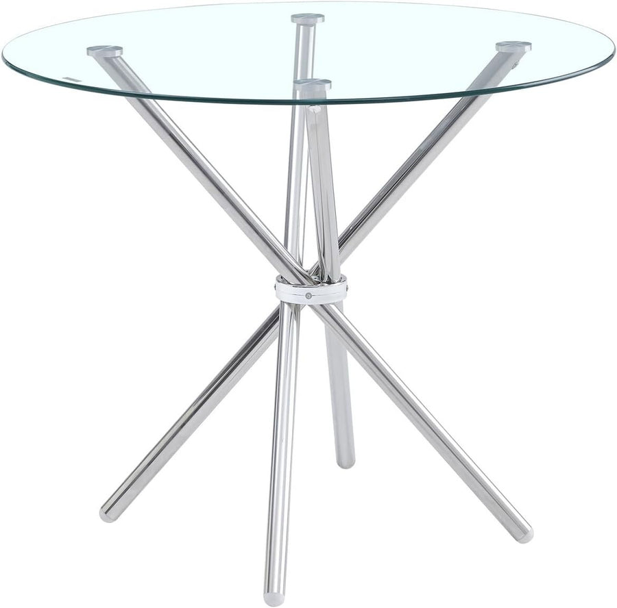 90cm Round Glass Dining Table with Silver Metal Legs Compact Kitchen Table