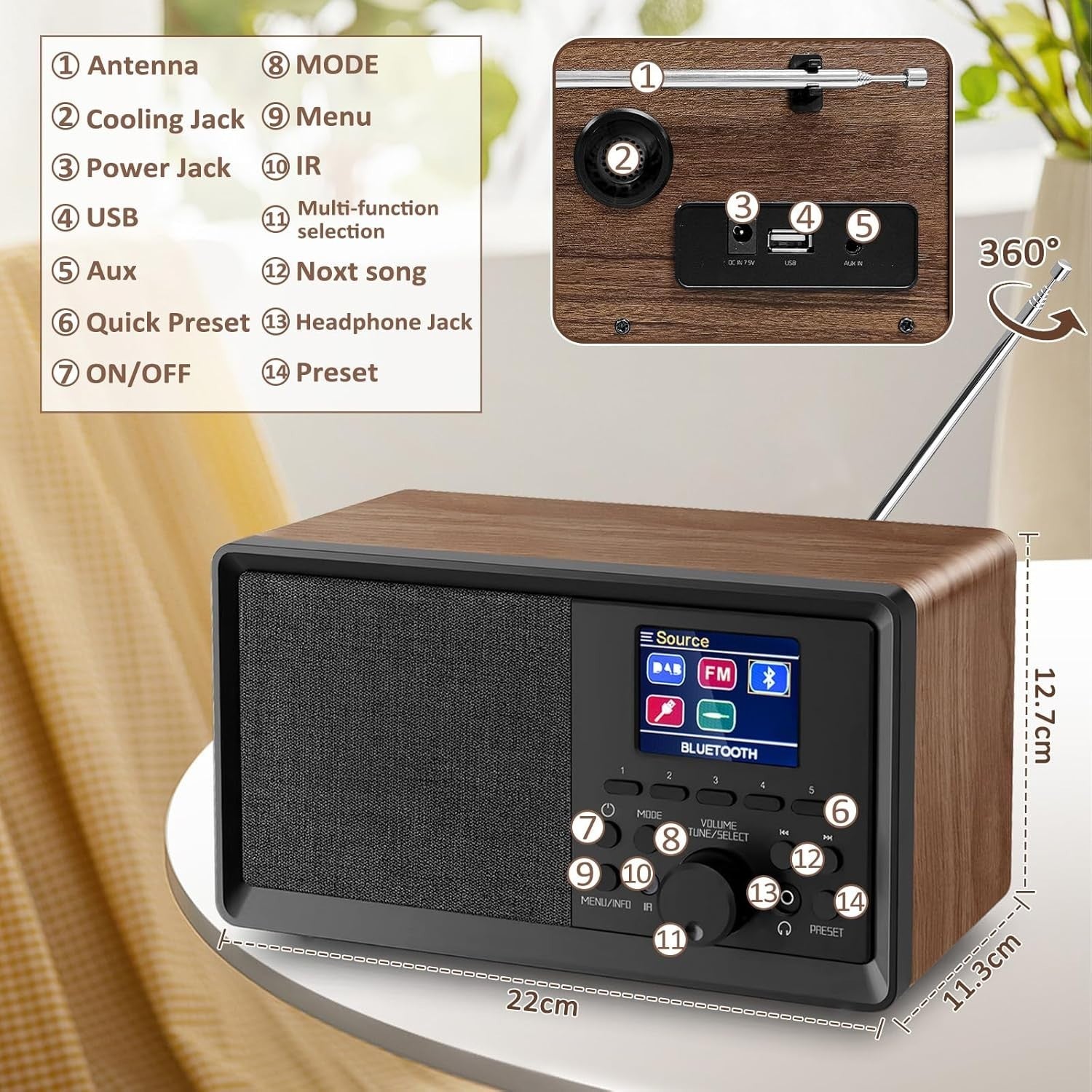 DAB/DAB+ FM Digital Radio Bluetooth Retro Alarm USB AUX