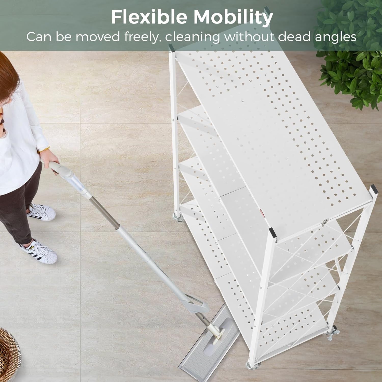 4 Tier Folding Storage Shelving Unit on Wheels Metal Rack Pantry Kitchen