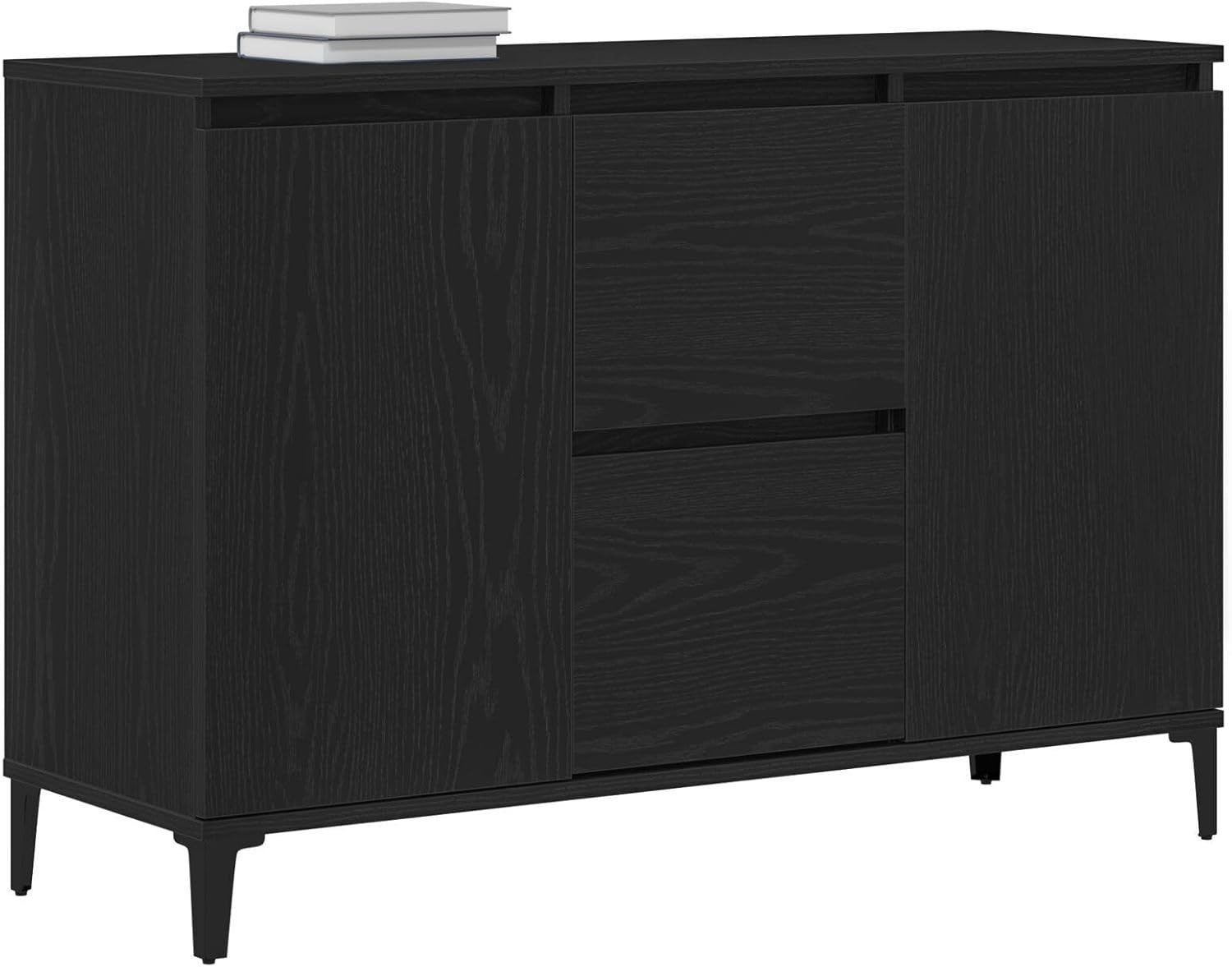 Black Oak Sideboard Cabinet Matte Finish Storage Unit Dining Living Room