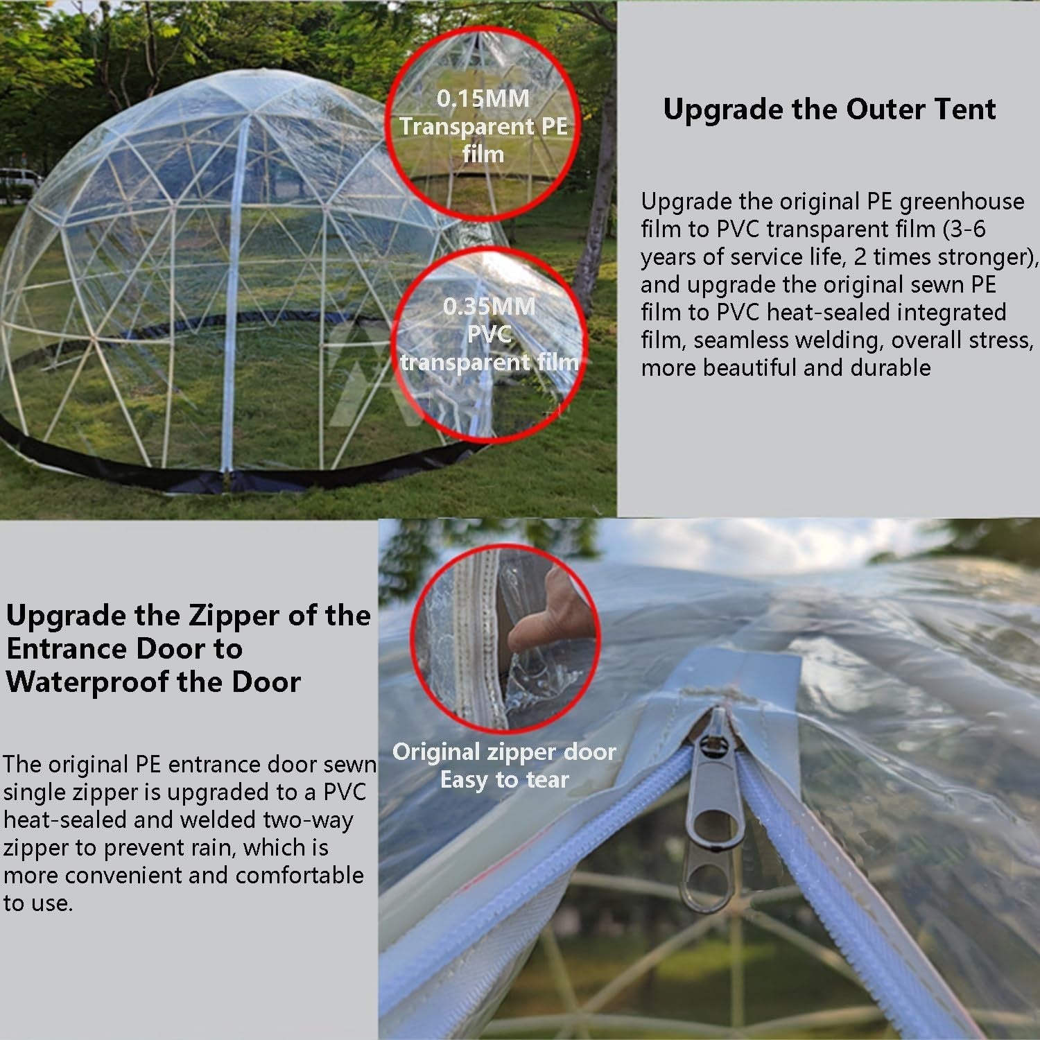 Luxury 12ft Geodesic Dome Greenhouse PVC Transparent 360° Outdoor Garden Pod