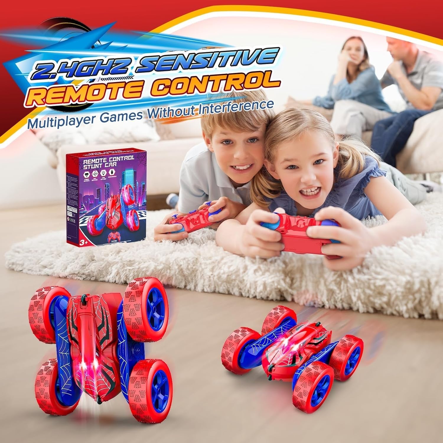 4WD RC Stunt Car 360° Flip LED Rechargeable Toy for Boys Age 3–10