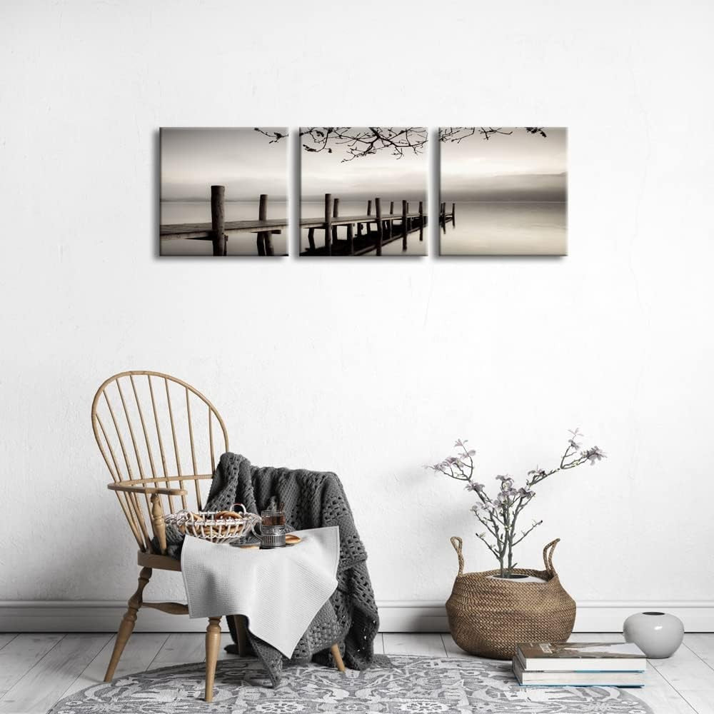 12"x12" Black White 3 Piece Landscape Canvas Wall Art – Modern Decor