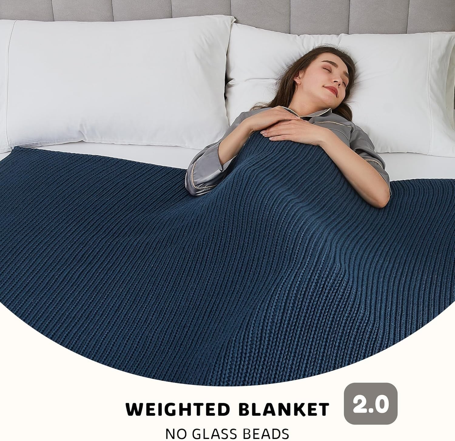 Knitted Weighted Blanket 7lbs 50x60 Navy Blue Cooling Heavy Throw