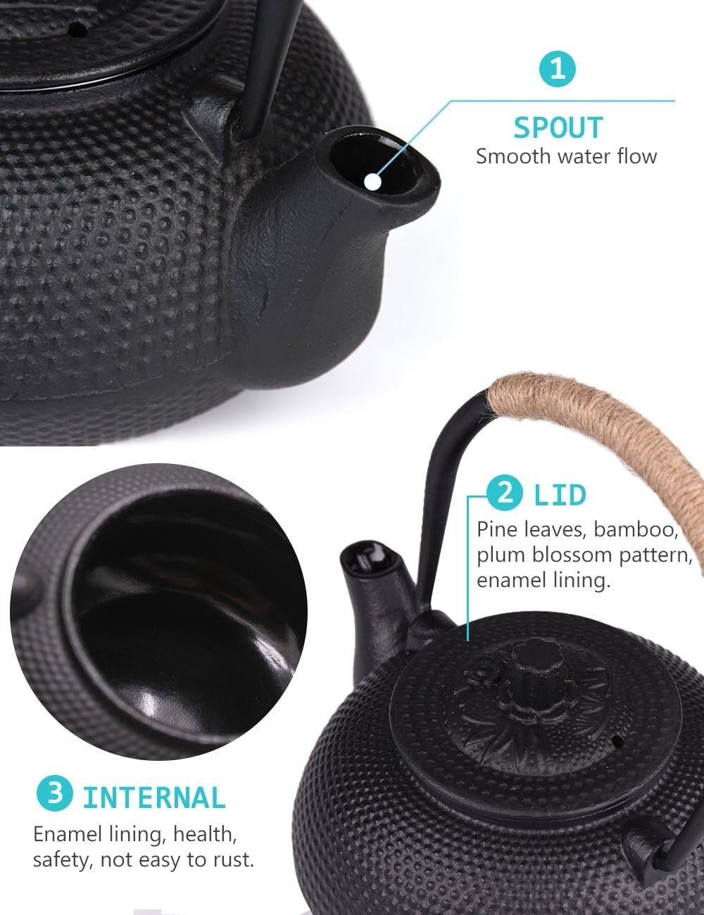 Cast Iron Teapot 650ml Japanese Tetsubin Tea Pot w/ Infuser Black