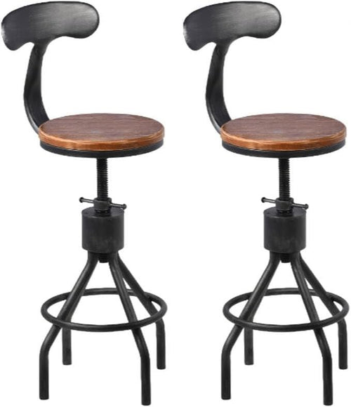Set of 2 Industrial Silver Swivel Bar Stools with Backrest & Footrest Adjustable