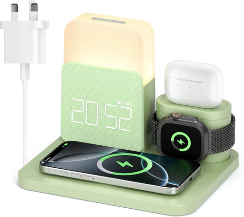 6 in 1 Wireless Charging Station Alarm Clock Night Light Magnetic Stand