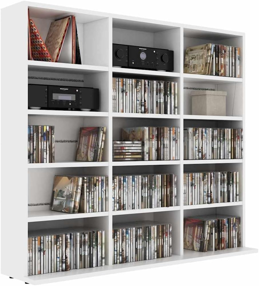 White CD DVD Storage Cabinet 15 Compartment Media Organizer Shelf Unit