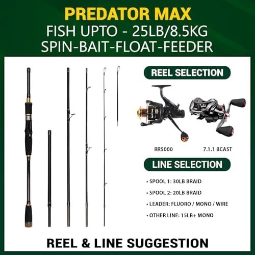 Predator Max Spin & Baitcast Travel Rod 4-Section 2 Tips Carbon Rod