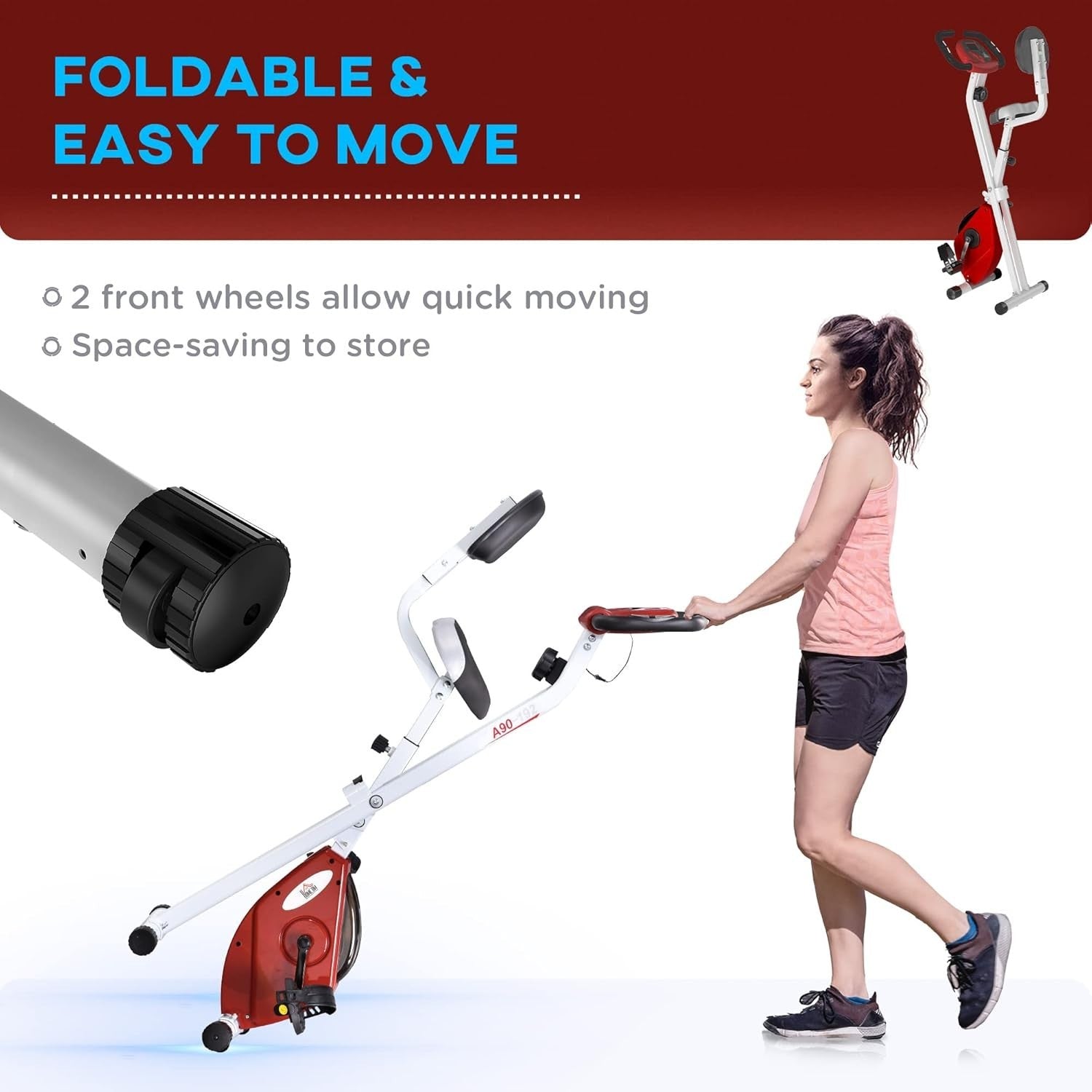 Red Folding Exercise Bike 8-Level Magnetic Resistance LCD Pulse Home Trainer