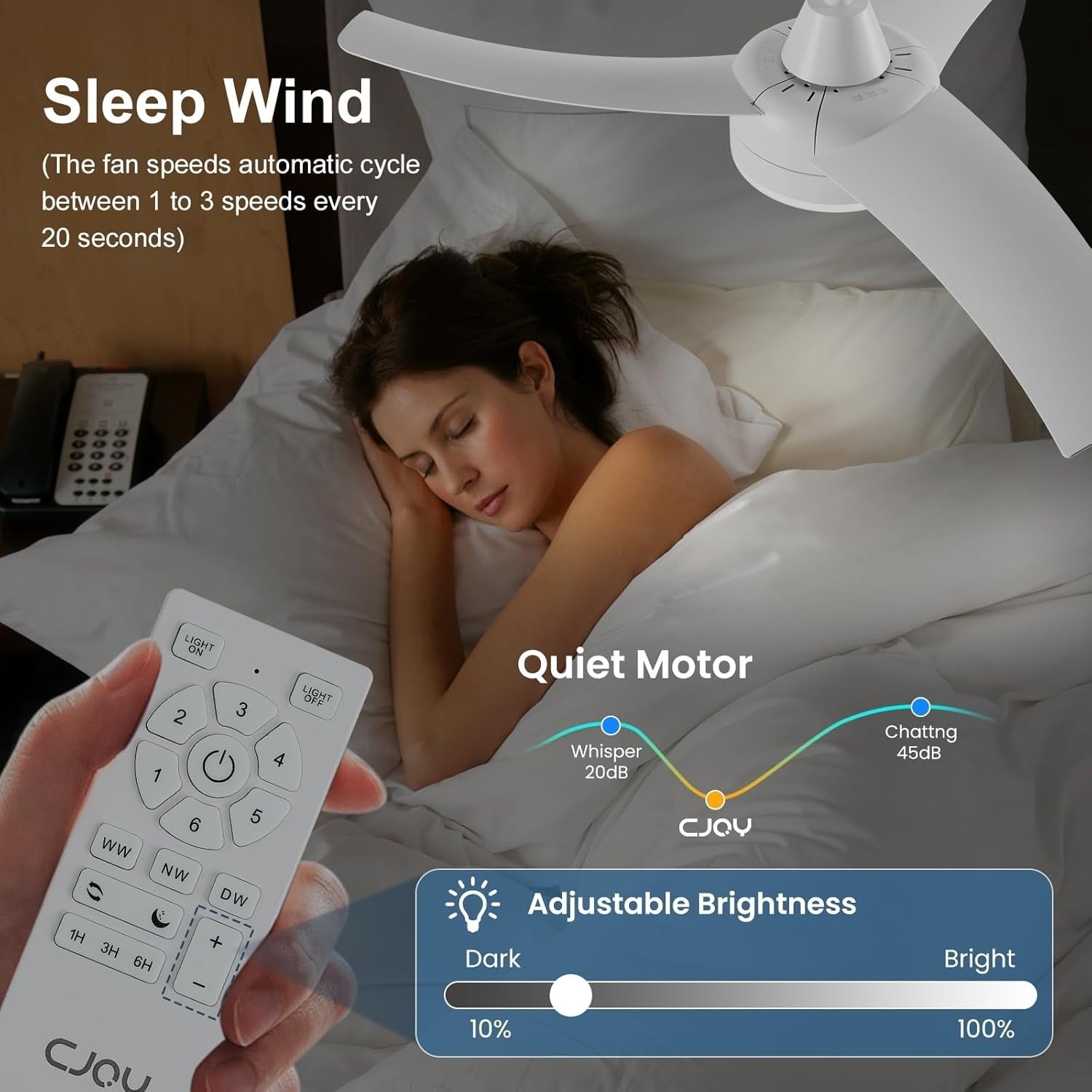 CJOY 42" Ceiling Fan with Light, 6 Speeds, Dimmable LED, Remote Control