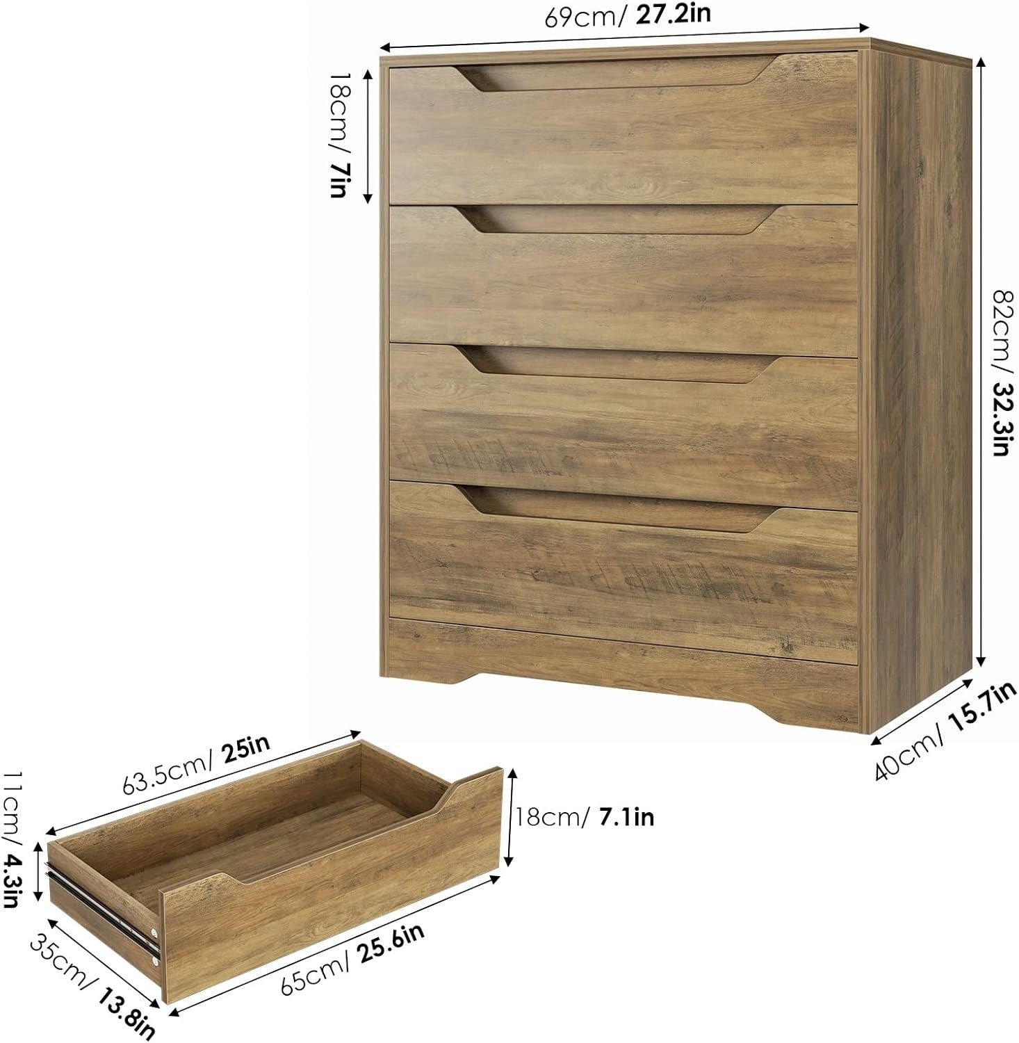 Wooden 4 Drawer Chest Bedroom Storage Cabinet Retro Minimalist Dresser