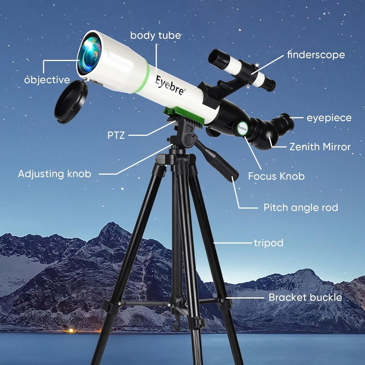 50mm Kids Astronomical Telescope 20–200X Refractor with Tripod White
