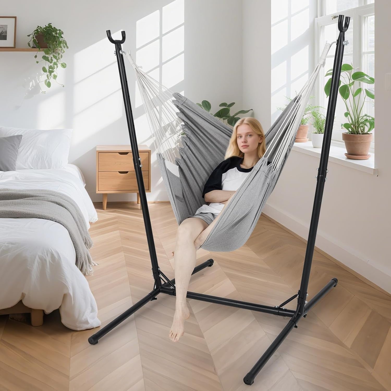 Adjustable Hammock Chair with Stand | Indoor Outdoor Swing Seat + Pocket