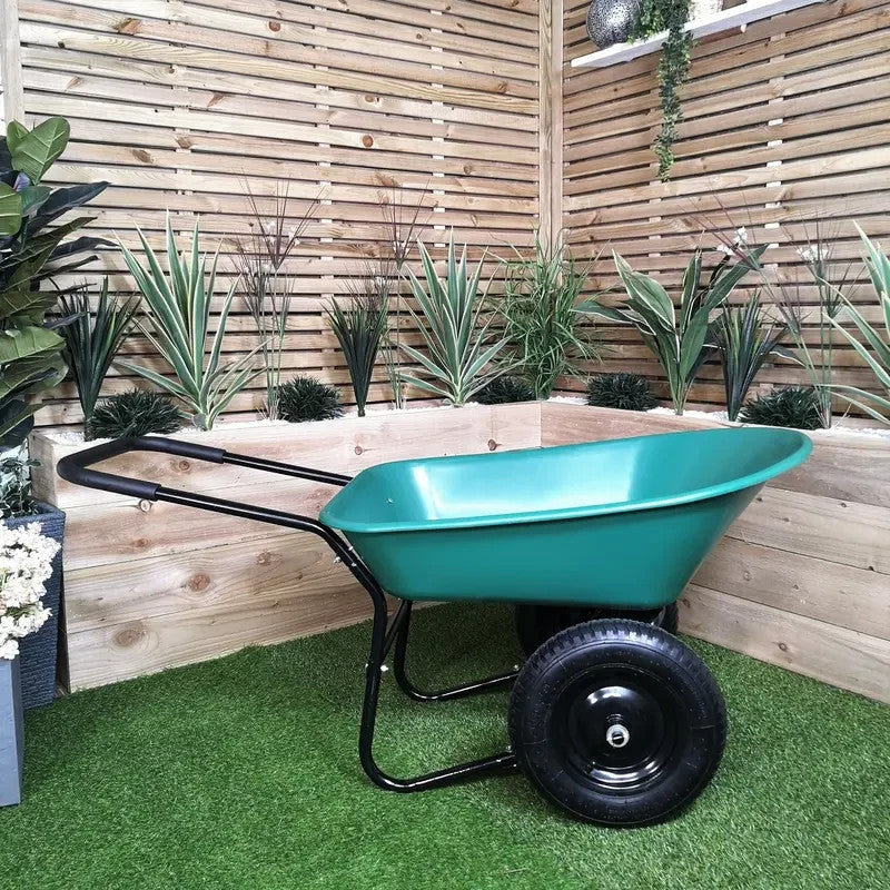 Heavy Duty Garden Wheelbarrow 2-Wheel Pneumatic Tyres Plastic Cart 150kg