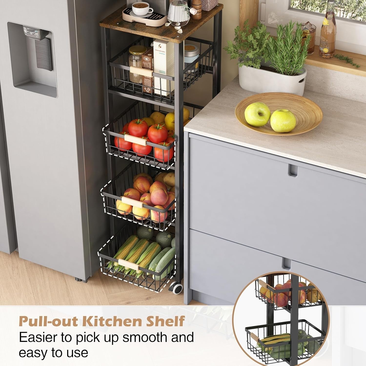 5 Tier Kitchen Trolley 107cm Rolling Storage Cart