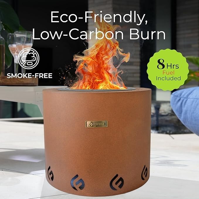 Smokeless Portable Fire Pit Outdoor Heater | Eco-Friendly Wax Fuel | 37cm Steel