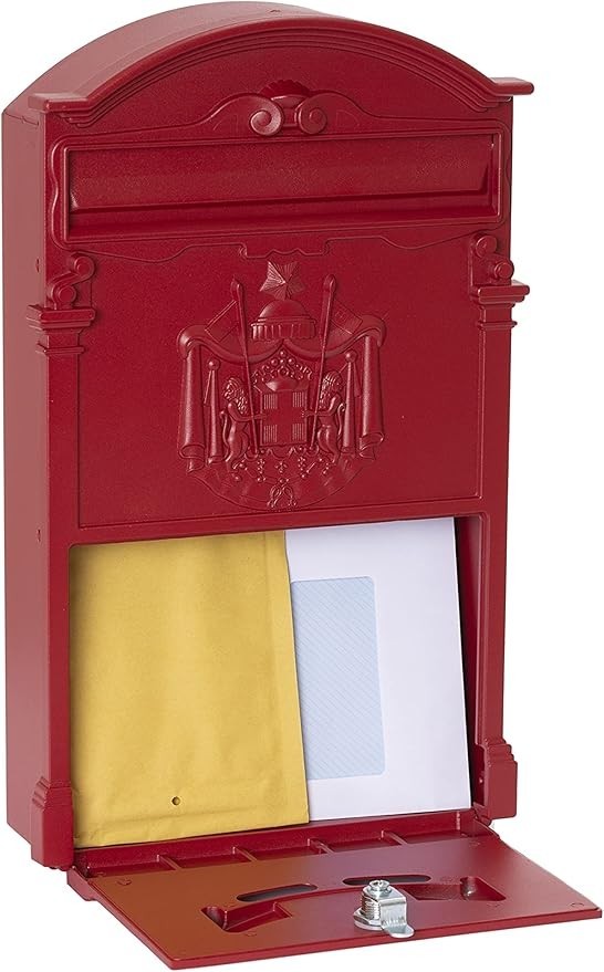 Wall Mounted Red Aluminium Mailbox DIN A4 Lockable Weatherproof Secure Post Box