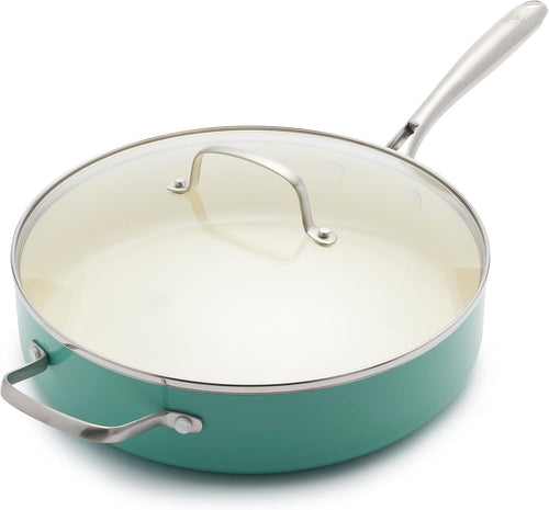 30cm Turquoise Ceramic Saute Pan Non Stick 4.8L With Lid Induction PFAS Free