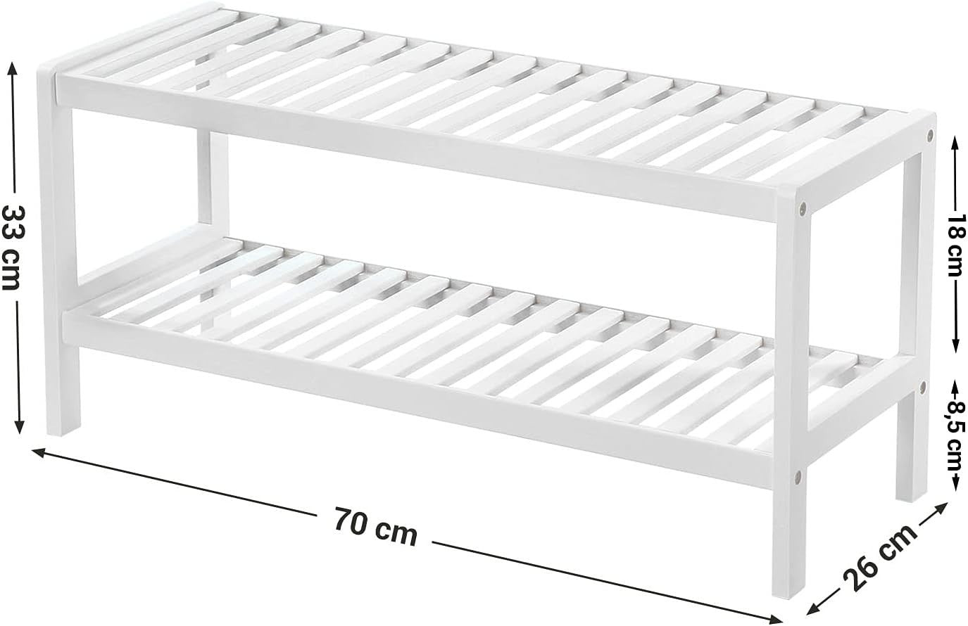 2-Tier Bamboo Shoe Rack Bench for Entryway Living Room Bathroom White
