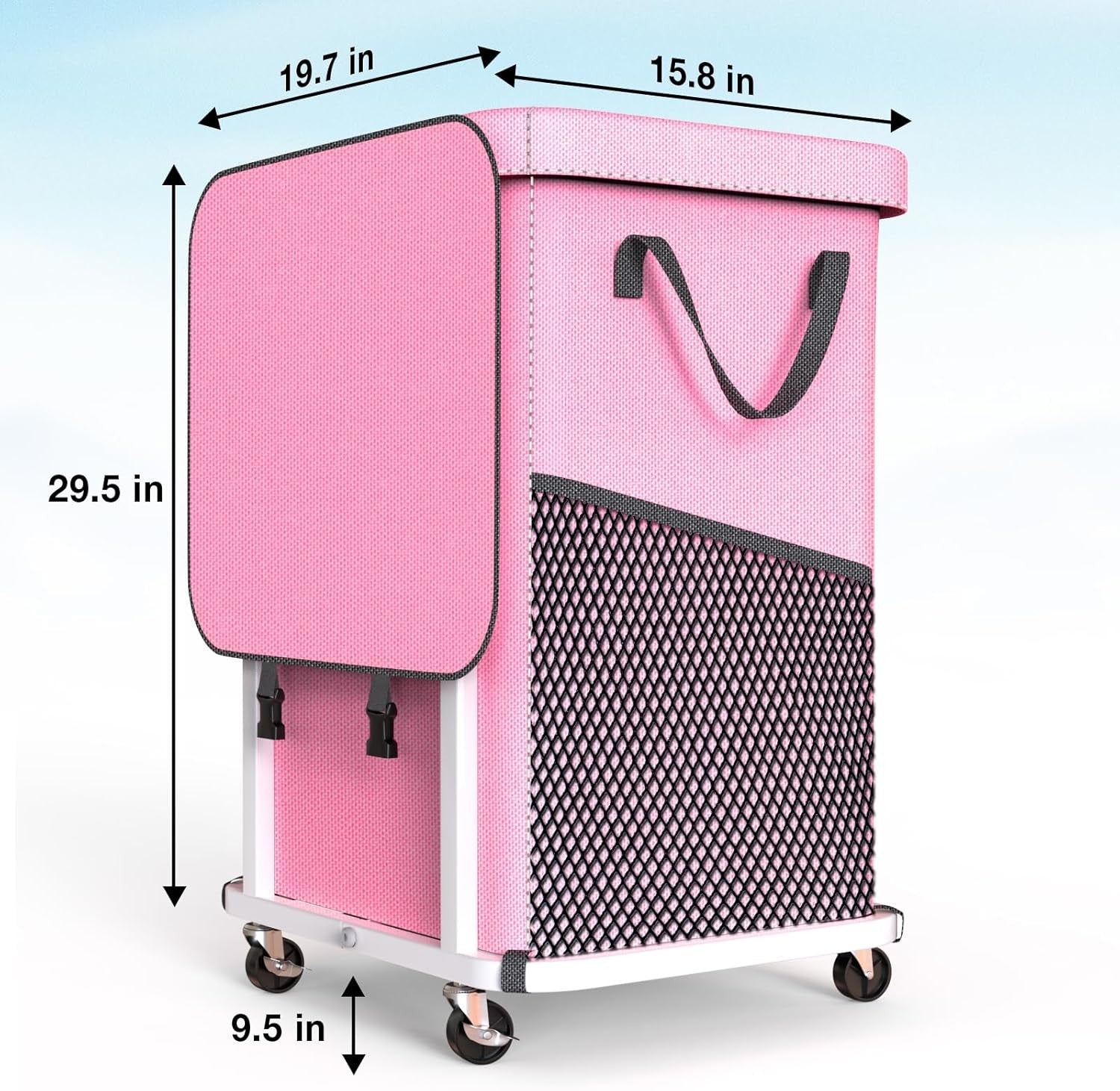 150L Pink Laundry Hamper with Wheels Heavy Duty Large Rolling Clothes Basket